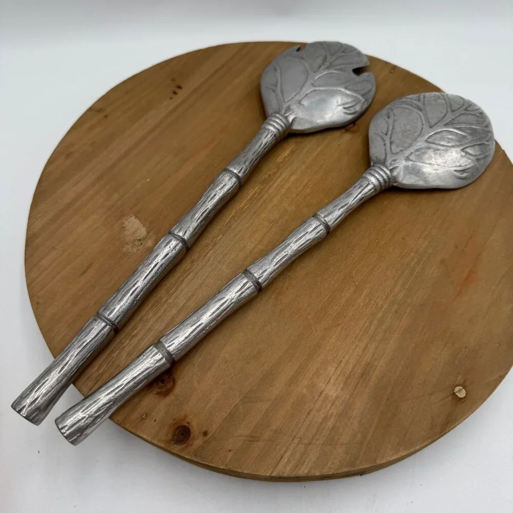 Garden Lettuce Cabbage Leaf Salad Tongs Serving Spoons Sand Cast Alloy Metalware